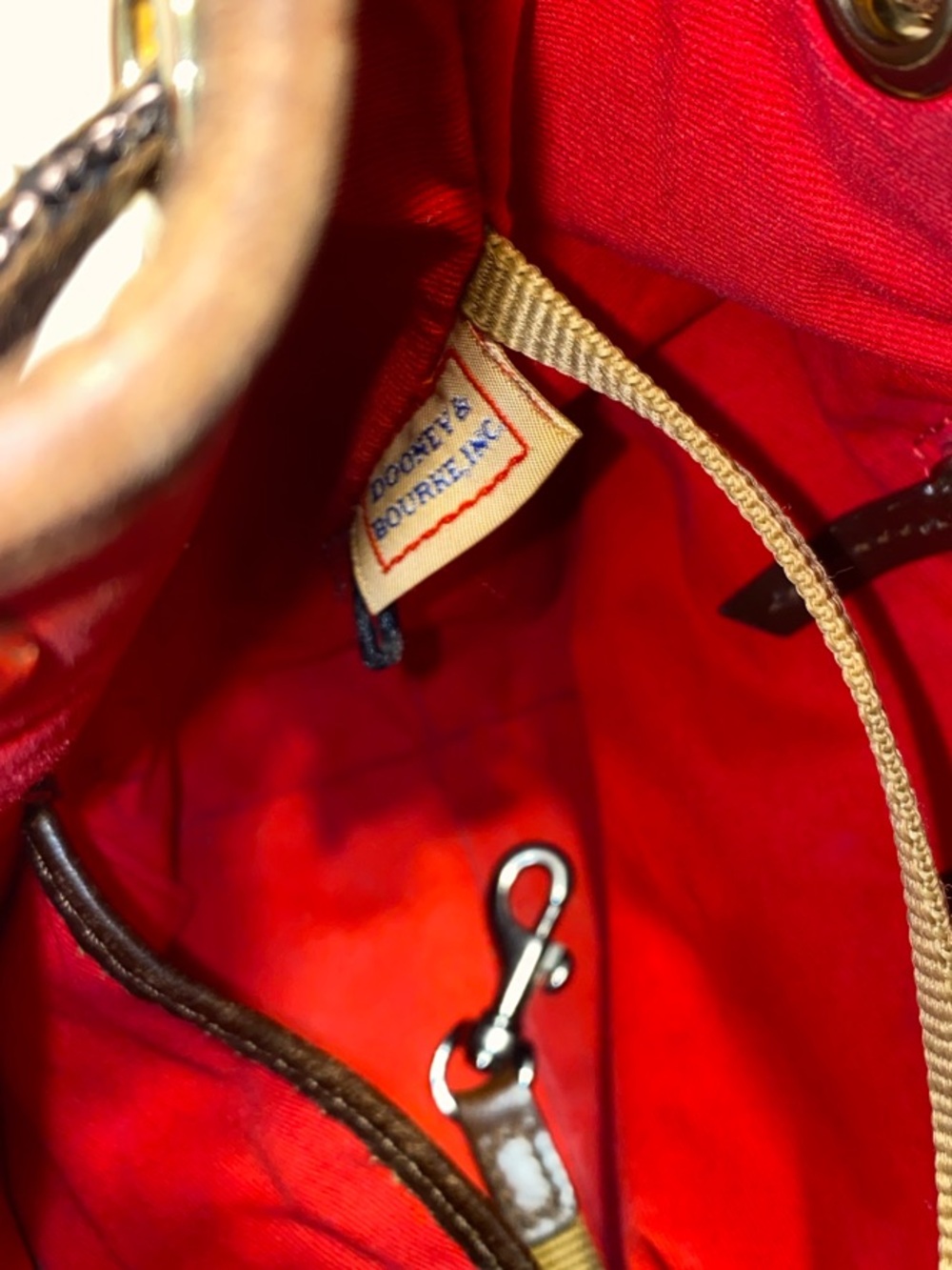 Dooney & Bourke Brown DB Monogram Braided Drawstring Bucket Bag - Picture 11 of 12
